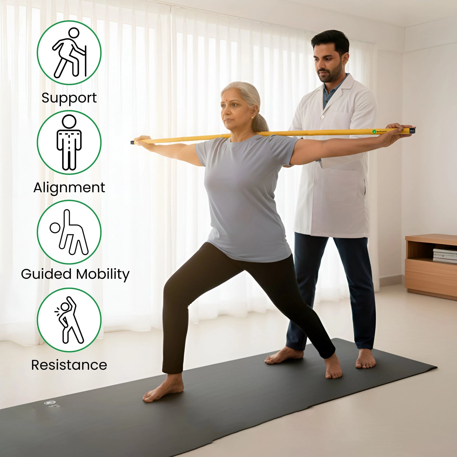 Bamboo Physiotherapy Stick – Bamboo stick for support, guided mobility and alignment
