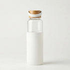Bamboo Water Bottle with a bamboo cap and white sleeve, designed for easy grip and versatility on the go.