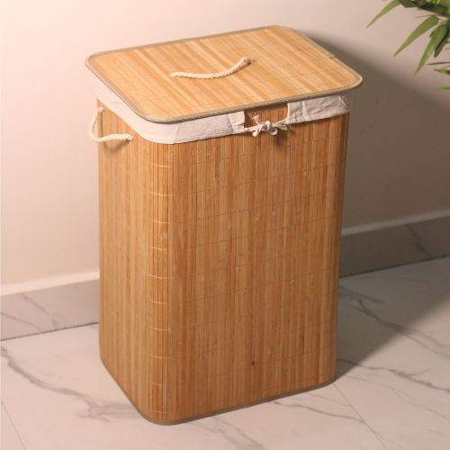 Bamboo Laundry Basket with Lid (60 cm X 40 cm X 30 cm)