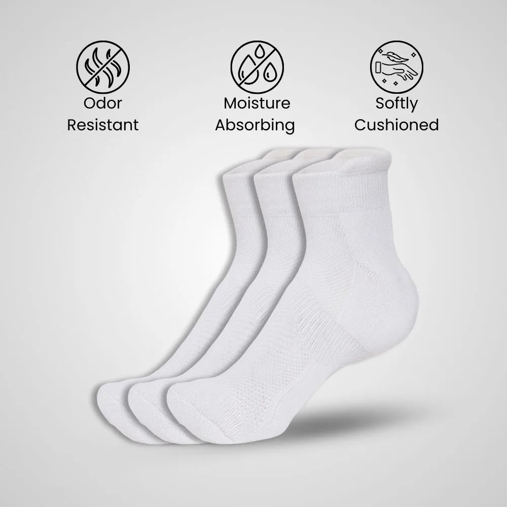 Bamboo Ankle Socks – Pack of 3 | Soft, Cushioned & Odor Resistant  | White
