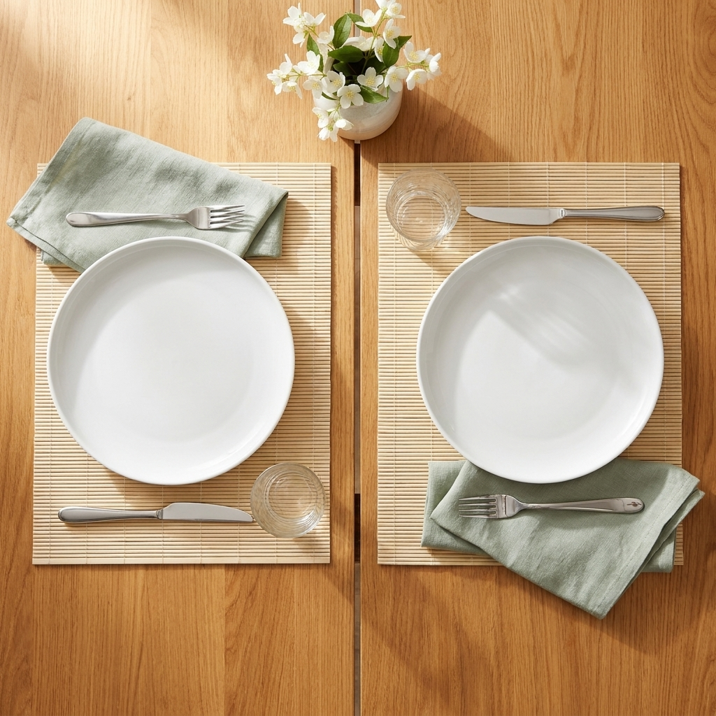 Two Classic bamboo placemats as a table setting for two