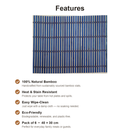 Bamboo placemat features: natural bamboo, heat resistant, wipe clean, eco friendly, pack of 6