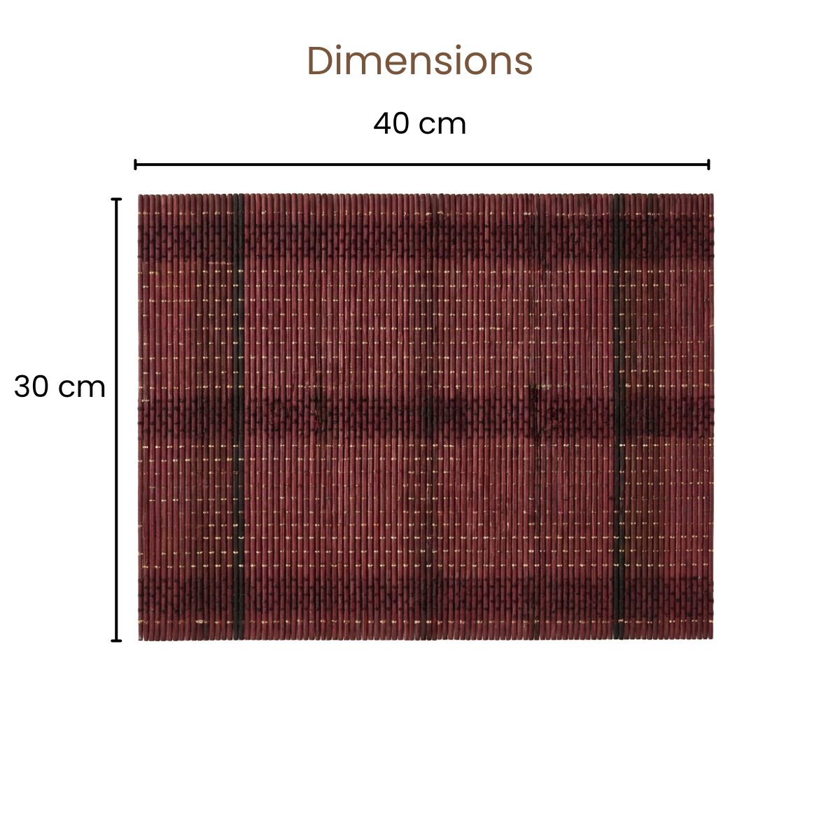 Woven bamboo placemat dimensions: 40 cm by 30 cm