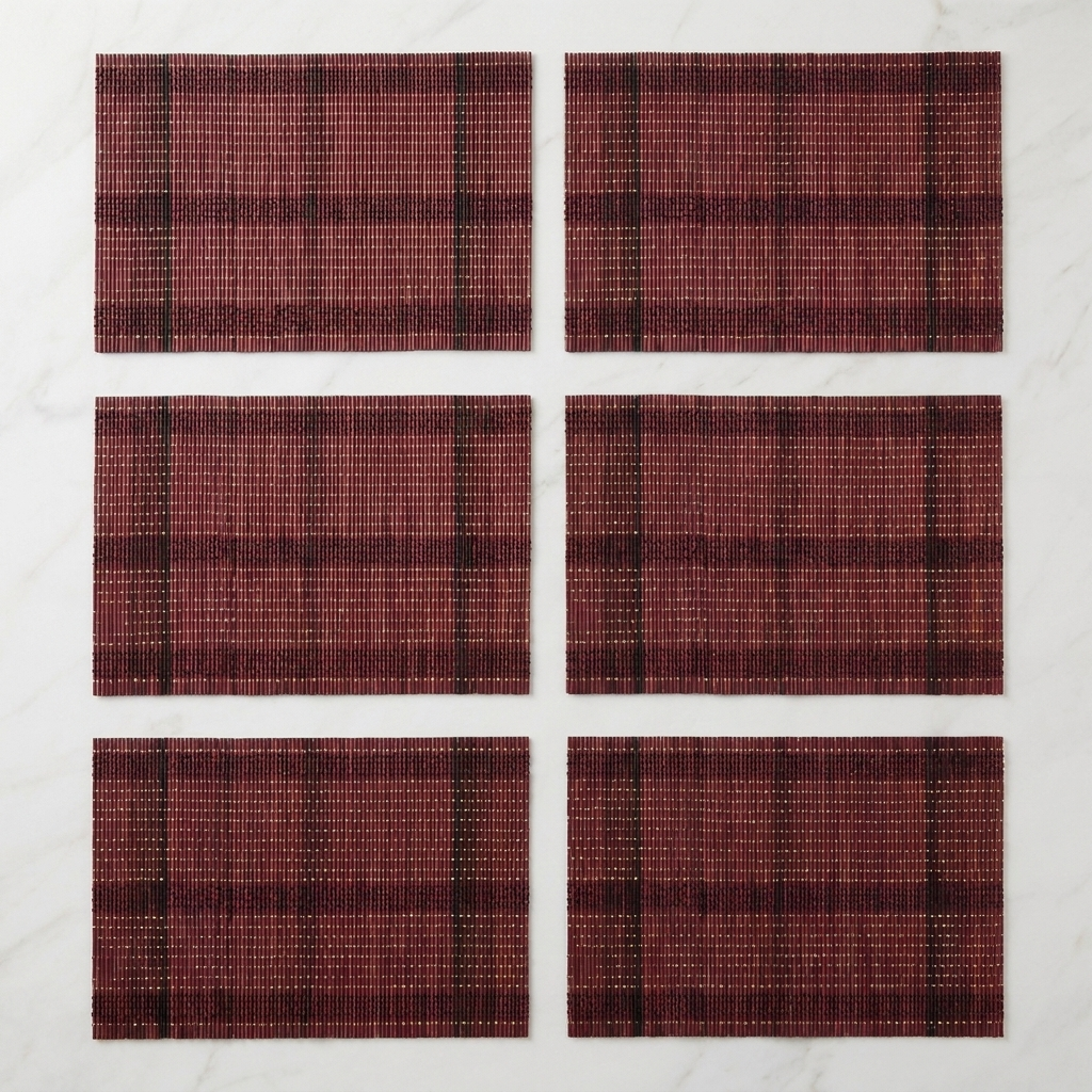Pack of six woven bamboo placemats in a grid