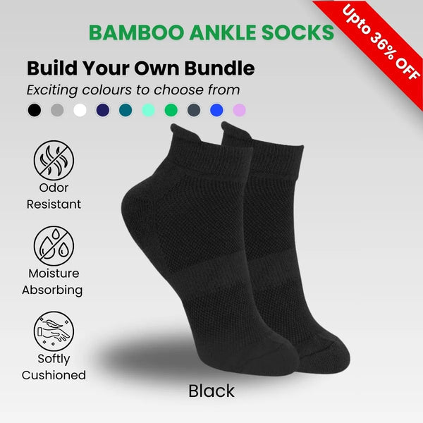 Bamboo Ankle Socks - Build Your Own Bundle in black, featuring odor resistance and moisture absorption.