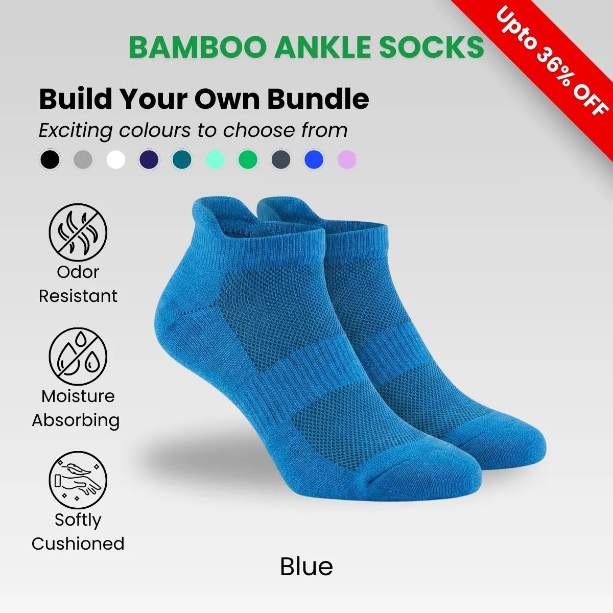 Bamboo Ankle Socks in blue color, part of Build Your Own Bundle offering comfort and style.