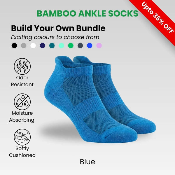 Bamboo Ankle Socks in blue color, part of Build Your Own Bundle offering comfort and style.