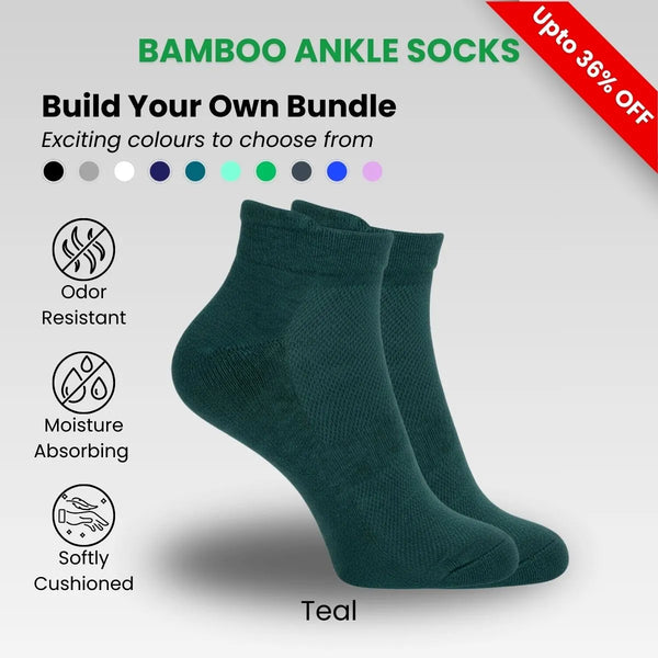 Bamboo Ankle Socks in teal color, part of Build Your Own Bundle, featuring odor resistance and moisture absorption.