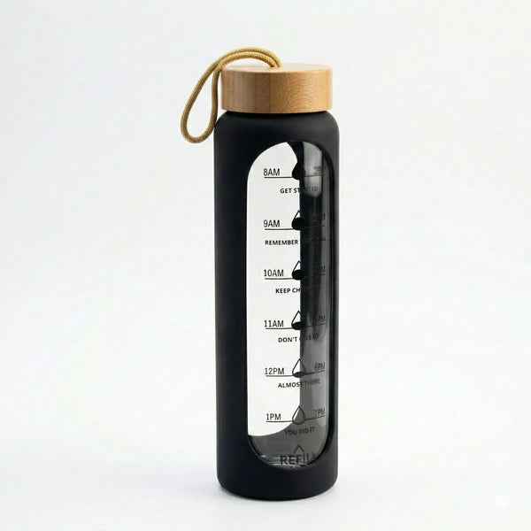 Bamboo Bottle 1 Litre with time markers and bamboo lid for daily hydration tracking