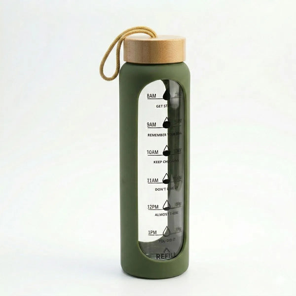 Bamboo Bottle 1 Litre with time markers for daily hydration tracking.