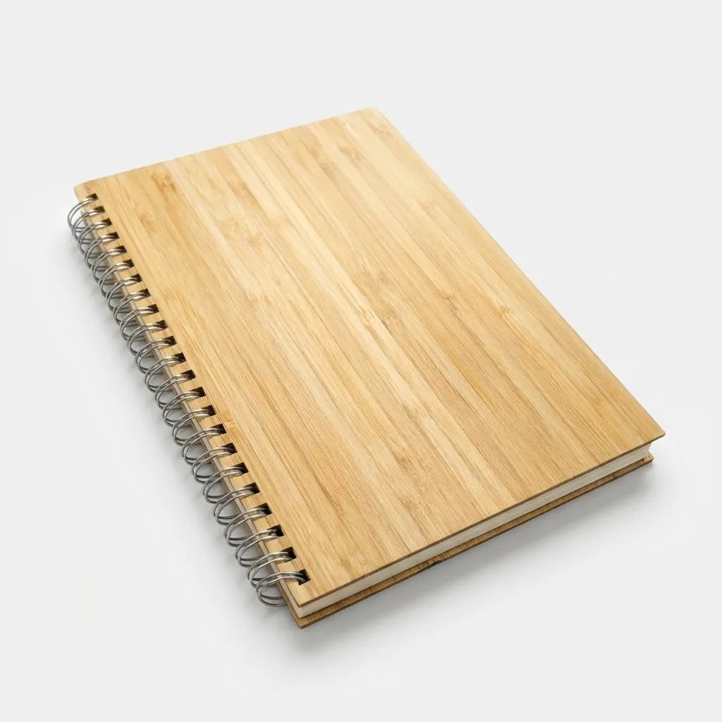 Bamboo Diary A5 with spiral binding, made from eco-friendly bamboo, perfect for writing and journaling.