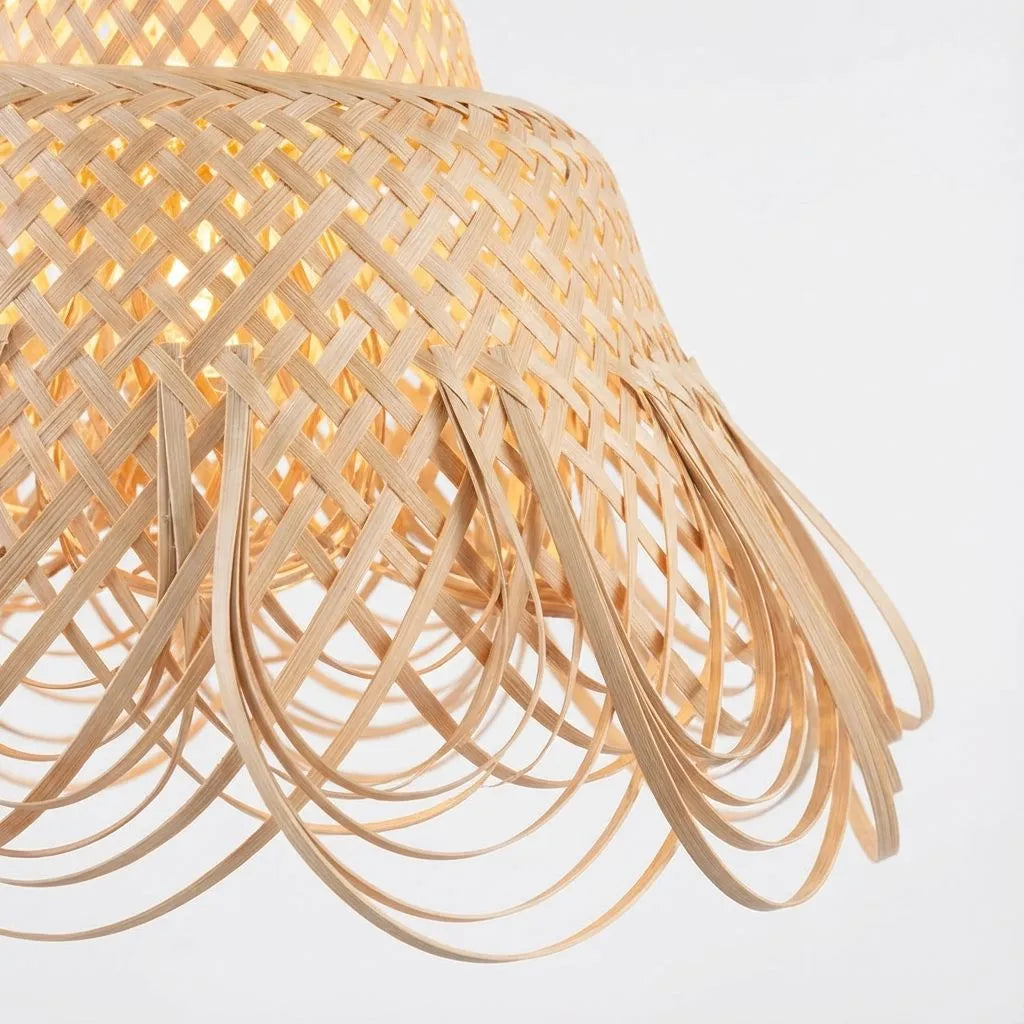 Bamboo Lamp featuring a petal crown design with layered bamboo strips, providing a warm decorative glow.