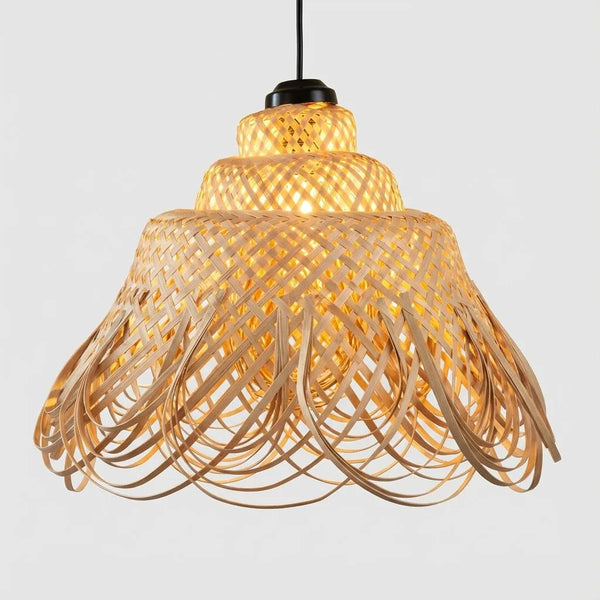 Bamboo Lamp with a petal crown design, showcasing layered bamboo strips that create a soft, decorative glow.
