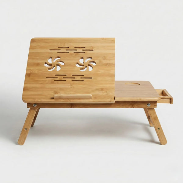 Bamboo Laptop Bed Table designed for comfort, perfect for work and leisure while in bed or on the sofa.