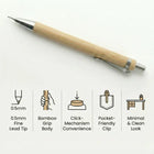 Bamboo Mechanical Pencil with 0.5mm fine lead tip and click mechanism, showcasing a minimal and clean design.