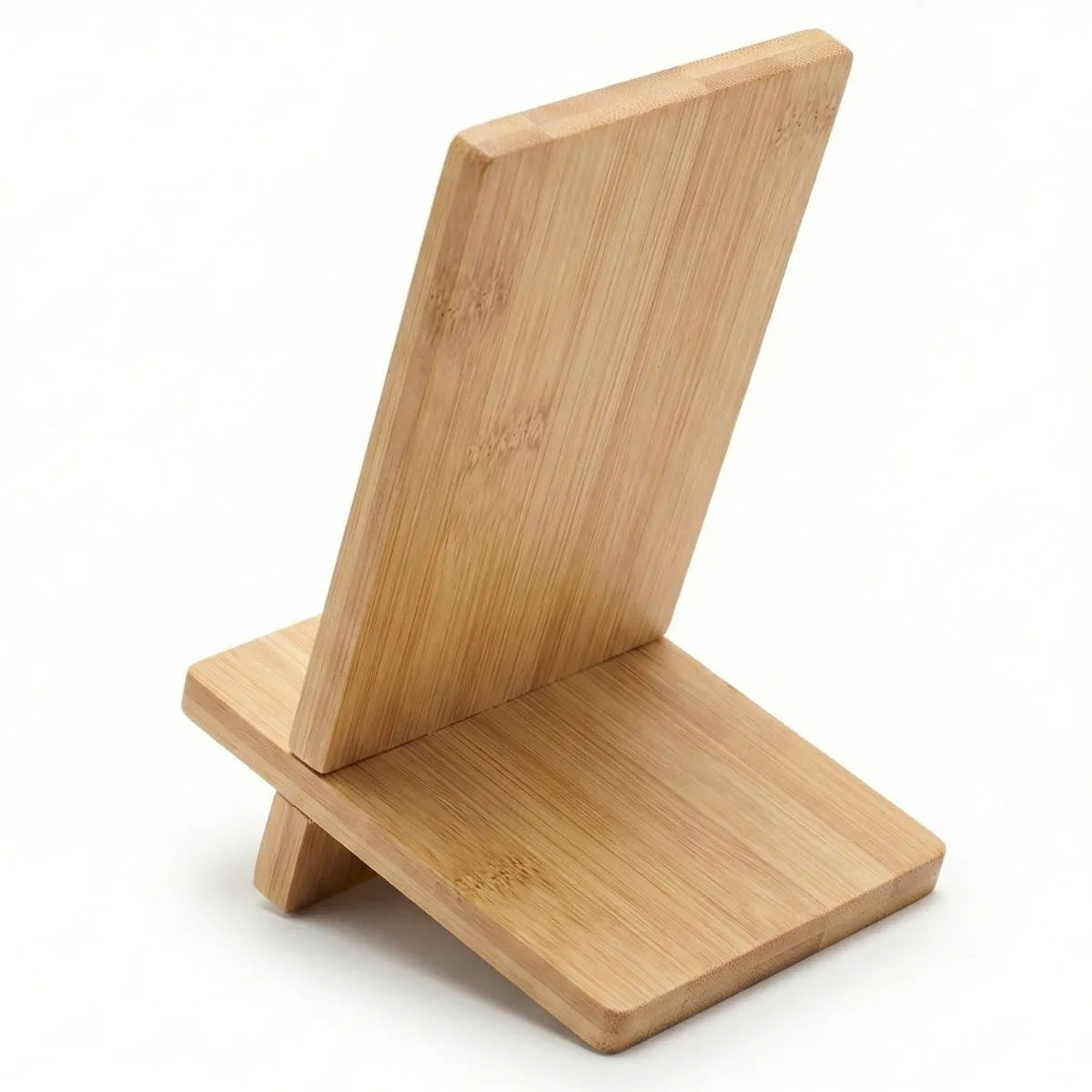 Bamboo Phone Stand designed for a minimalist desk setup, providing a sleek holder for smartphones.