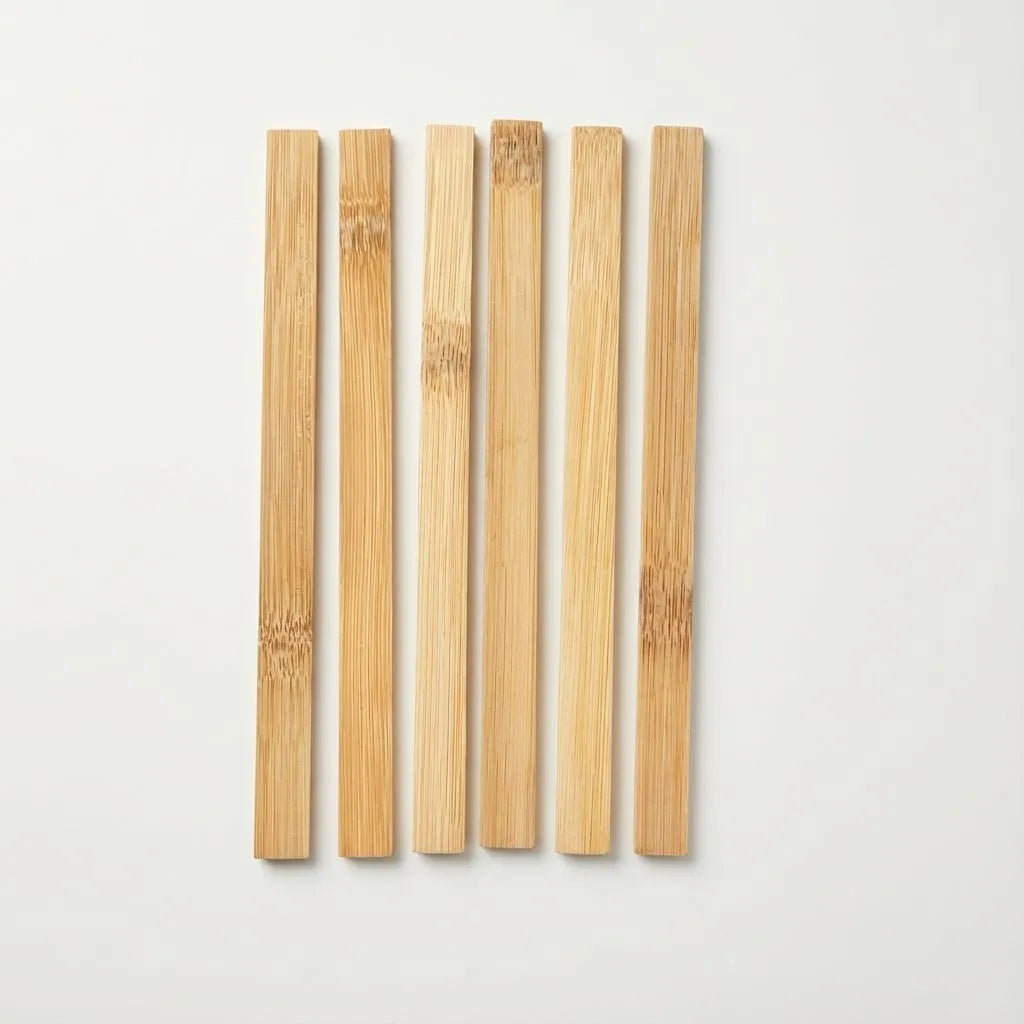 Set of six bamboo slats on a light gray background