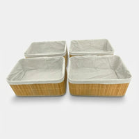 4-piece Bamboo Storage Basket set with soft liners for home organization in natural bamboo design.