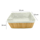Bamboo Storage Basket showing dimensions: 33 cm length, 23 cm width, 14 cm height for home organization.