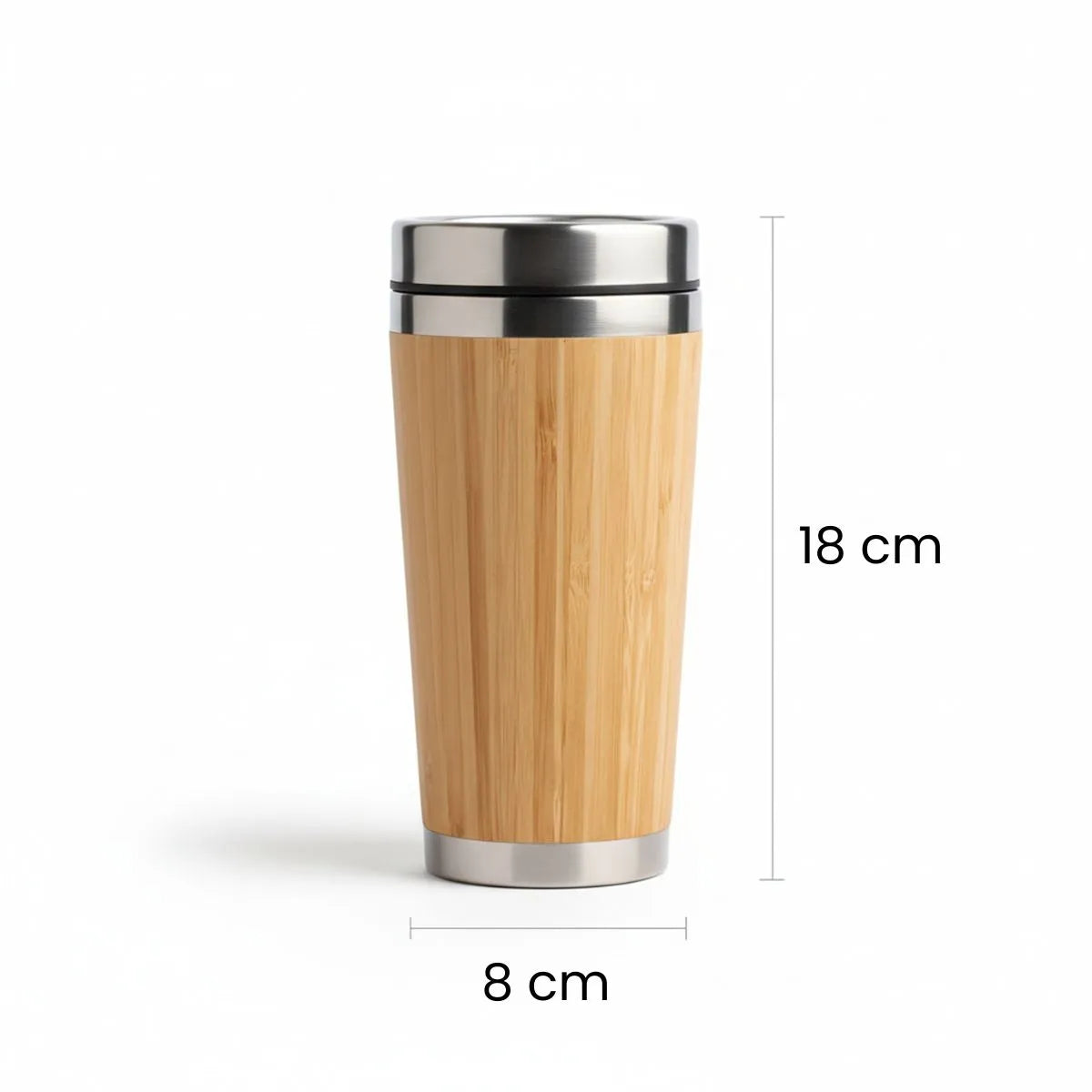 Bamboo Insulated Travel Mug - 400 ml with measurement details, perfect for hot or cold beverages.