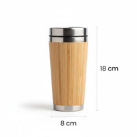 Bamboo Insulated Travel Mug - 400 ml with measurement details, perfect for hot or cold beverages.