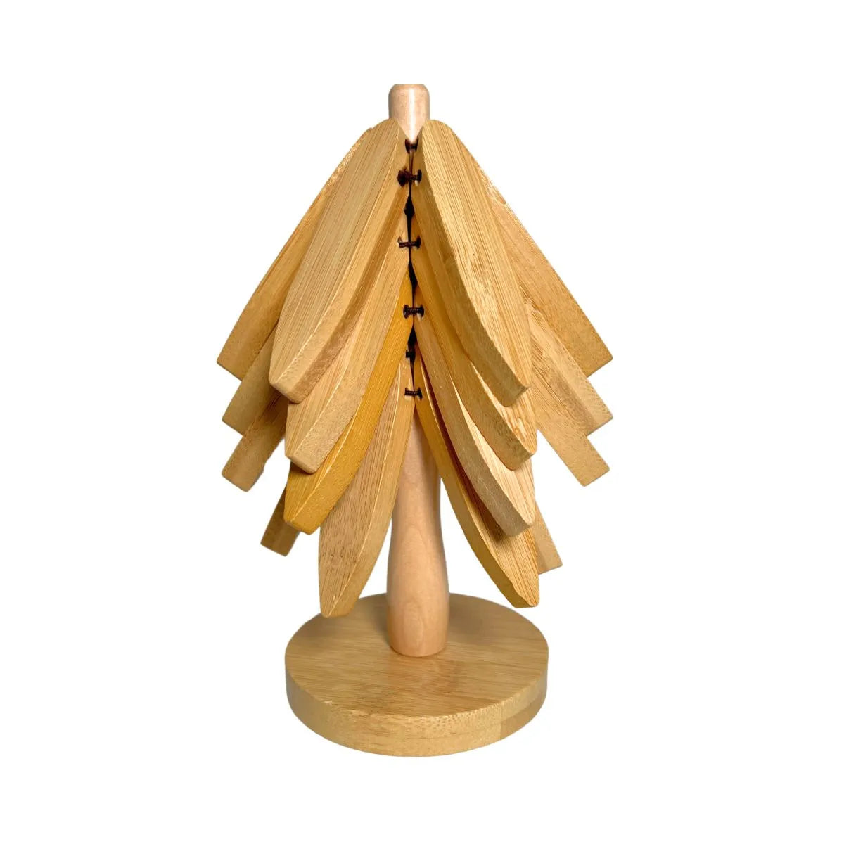 Bamboo Trivet Set displayed in a unique tree shape, highlighting eco-friendly design and durability.