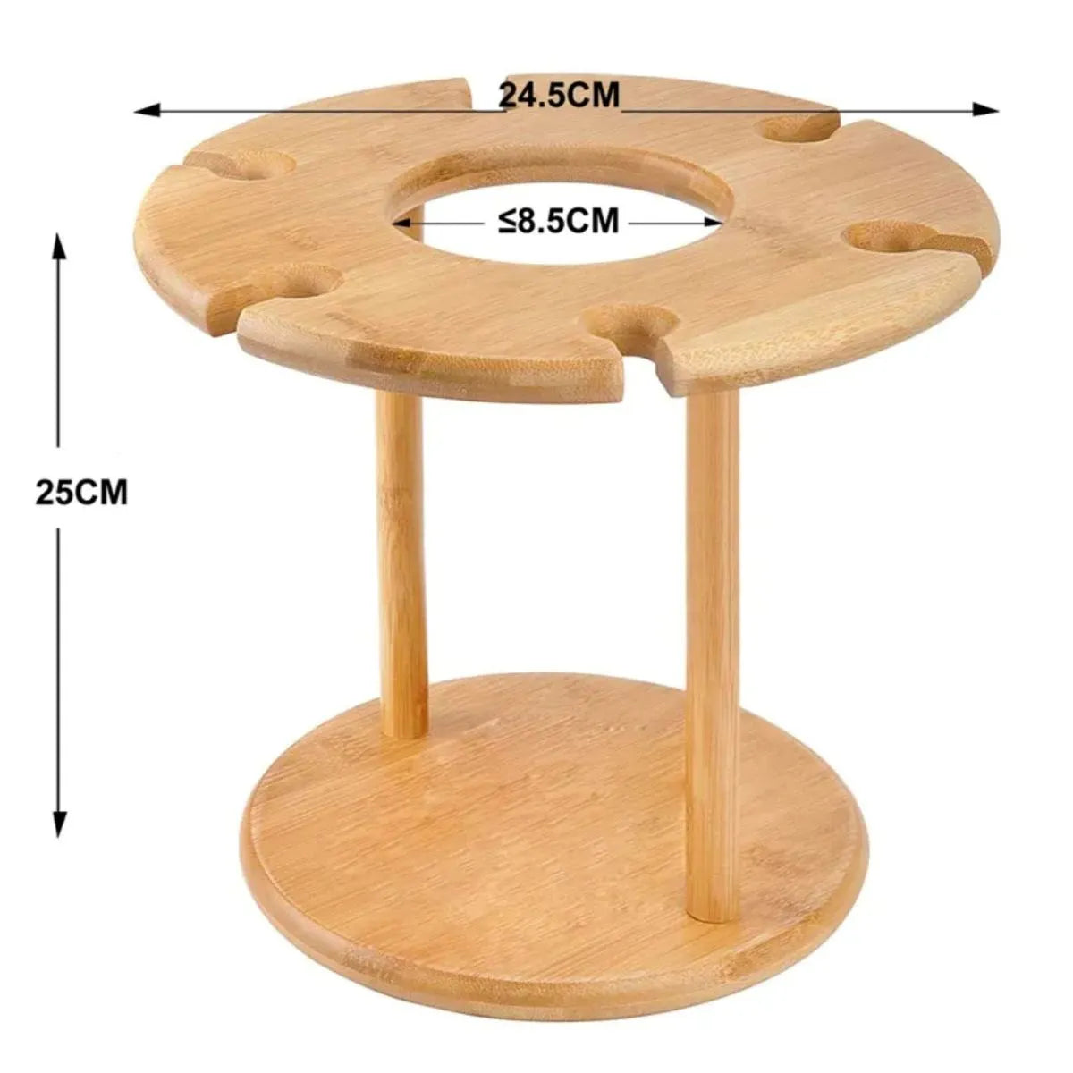 Bamboo stand with dimensions labeled on a white background