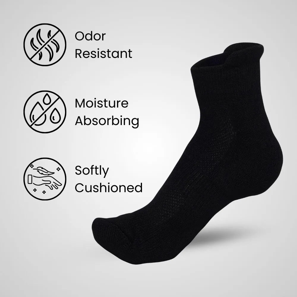 Bamboo Ankle Socks – White, Black, Navy & Grey | Soft, Cushioned & Odor Resistant (Pack of 3)