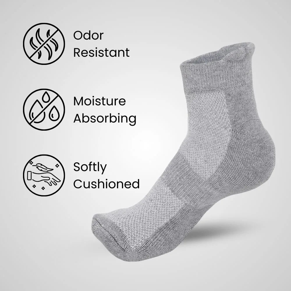 Bamboo Ankle Socks – White, Black, Navy & Grey | Soft, Cushioned & Odor Resistant (Pack of 3)