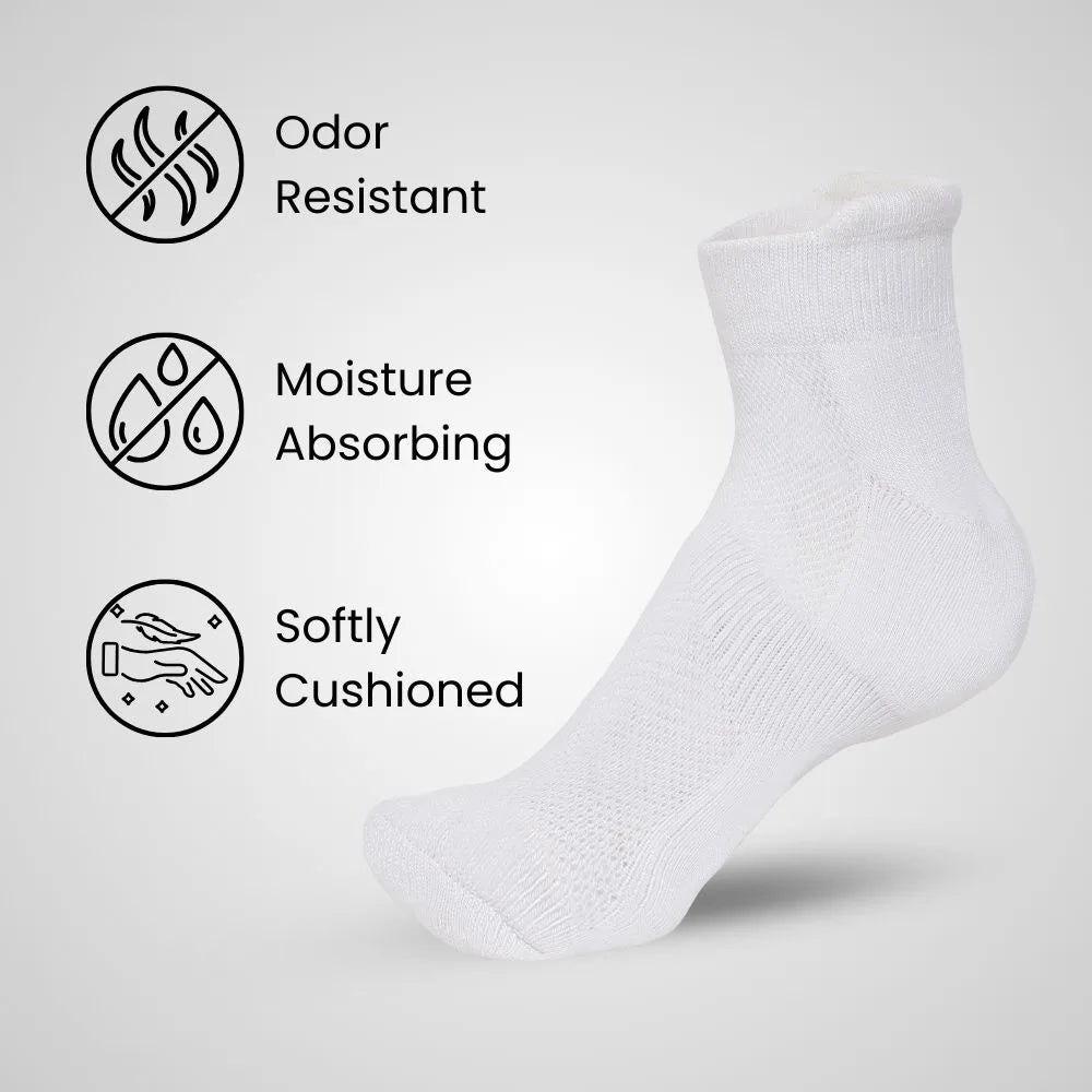 Bamboo Ankle Socks – White, Black, Navy & Grey | Soft, Cushioned & Odor Resistant (Pack of 3)