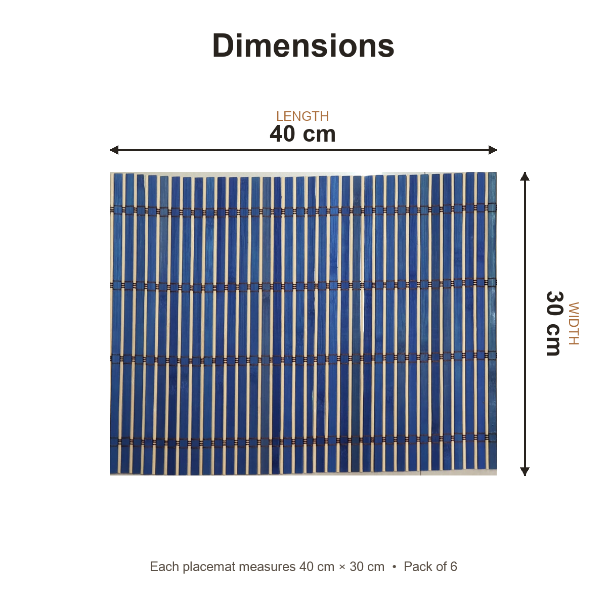 Bamboo placemat dimensions: 40 cm length by 30 cm width