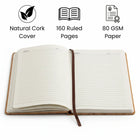 Cork Notebook (160 pages) with natural cork cover, featuring 160 ruled pages and 80 GSM paper for eco-friendly writing.
