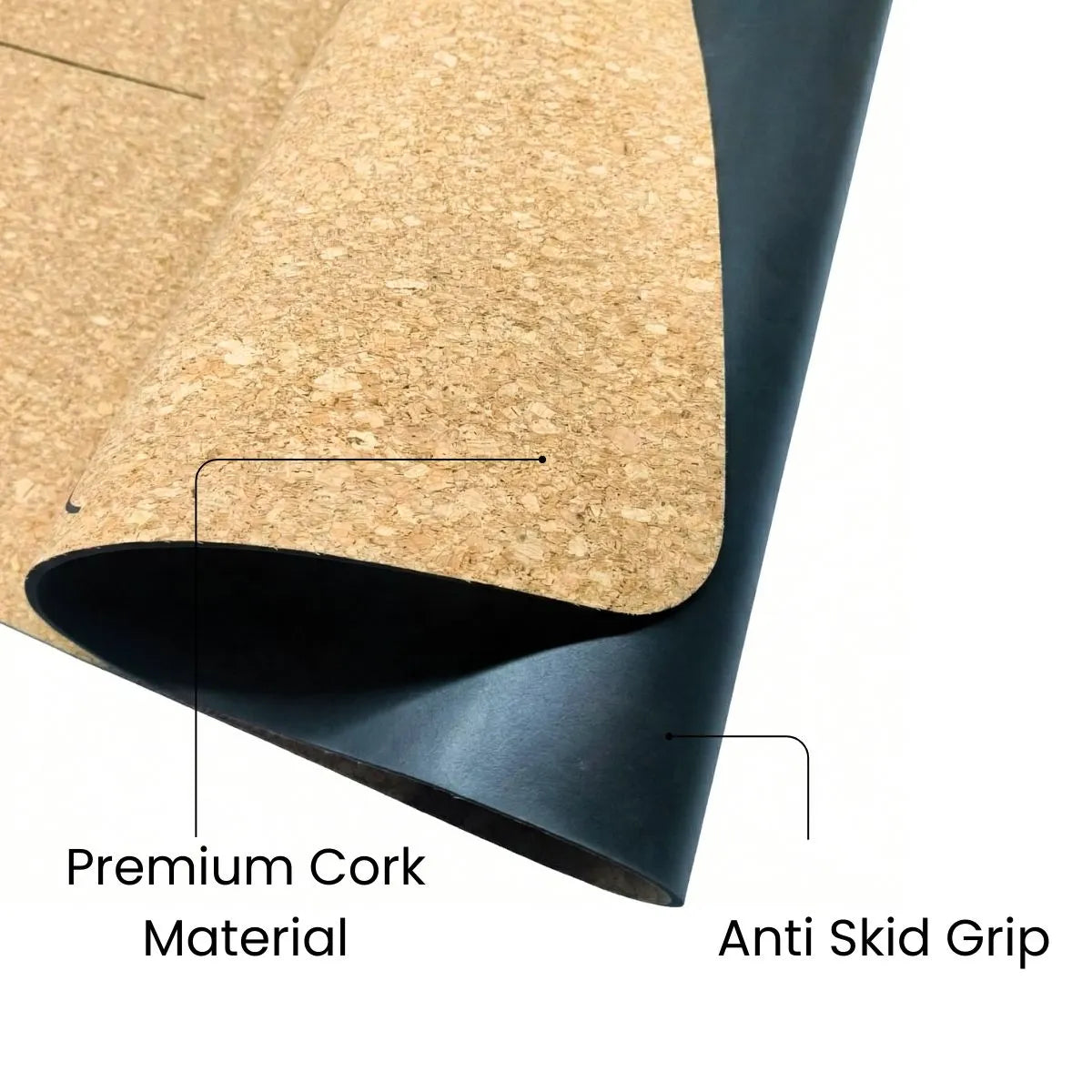 Cork Yoga Mat showcasing premium cork material and anti skid grip for stability in yoga practice.