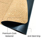 Close-up of premium cork surface with anti-skid texture for stable yoga practice.