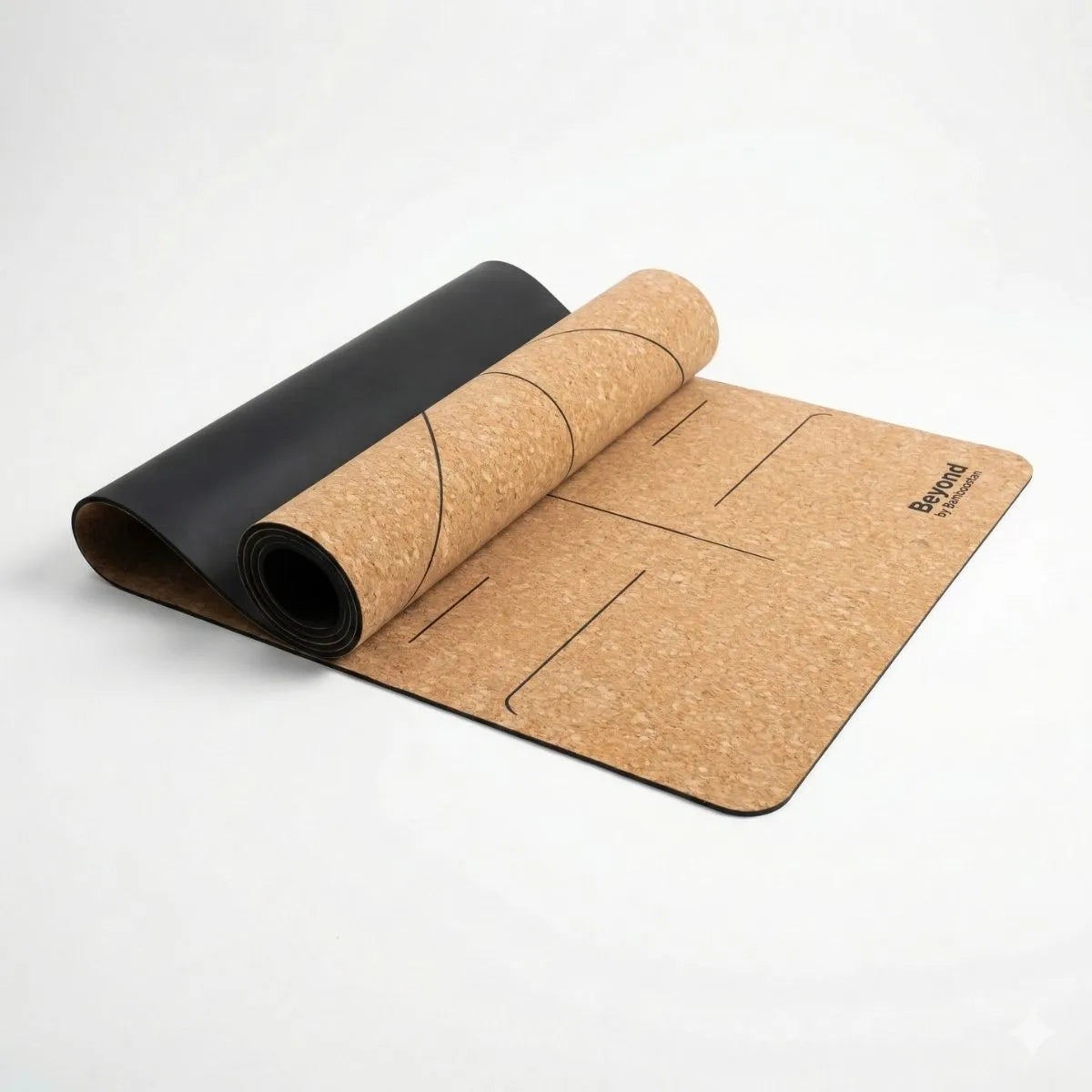 Cork Yoga Mat with a natural cork surface and a black rubber backing, designed for stability and comfort during yoga practices.