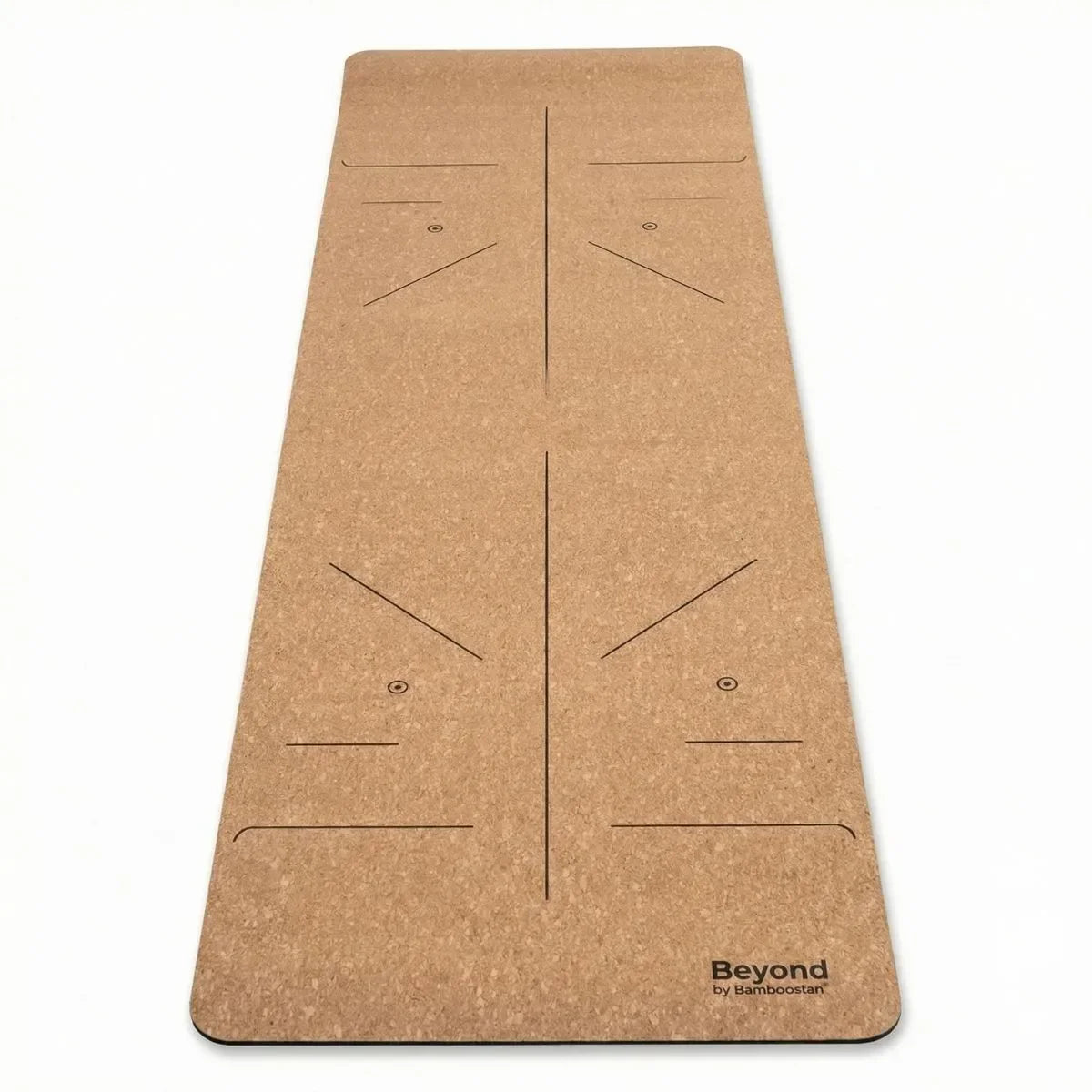 Cork Yoga Alignment Mat Ultra-Thin 1.5mm — standard design with printed alignment guides.
