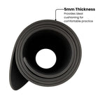 Cork Yoga Mat rolled up showing 5mm thickness for ideal cushioning during comfortable practice.