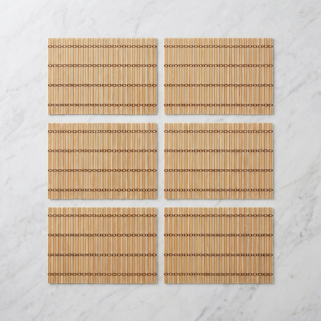 Heritage Weave Bamboo Placemats — pack of 6 on marble