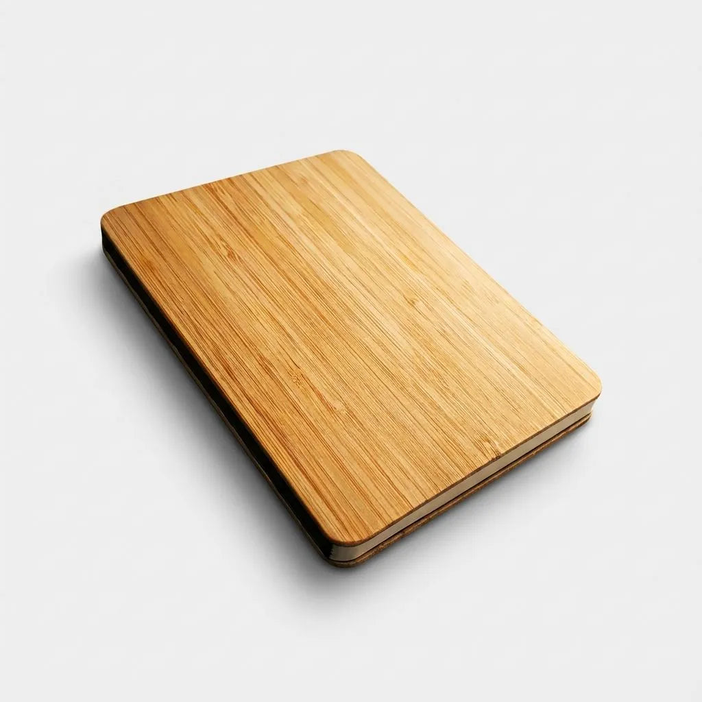 Bamboo cover notebook on a light gray background