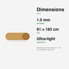 Dimensions — 1.5 mm thickness, 61 × 183 cm, ultra-light portability. Fits any mat strap or carry bag.