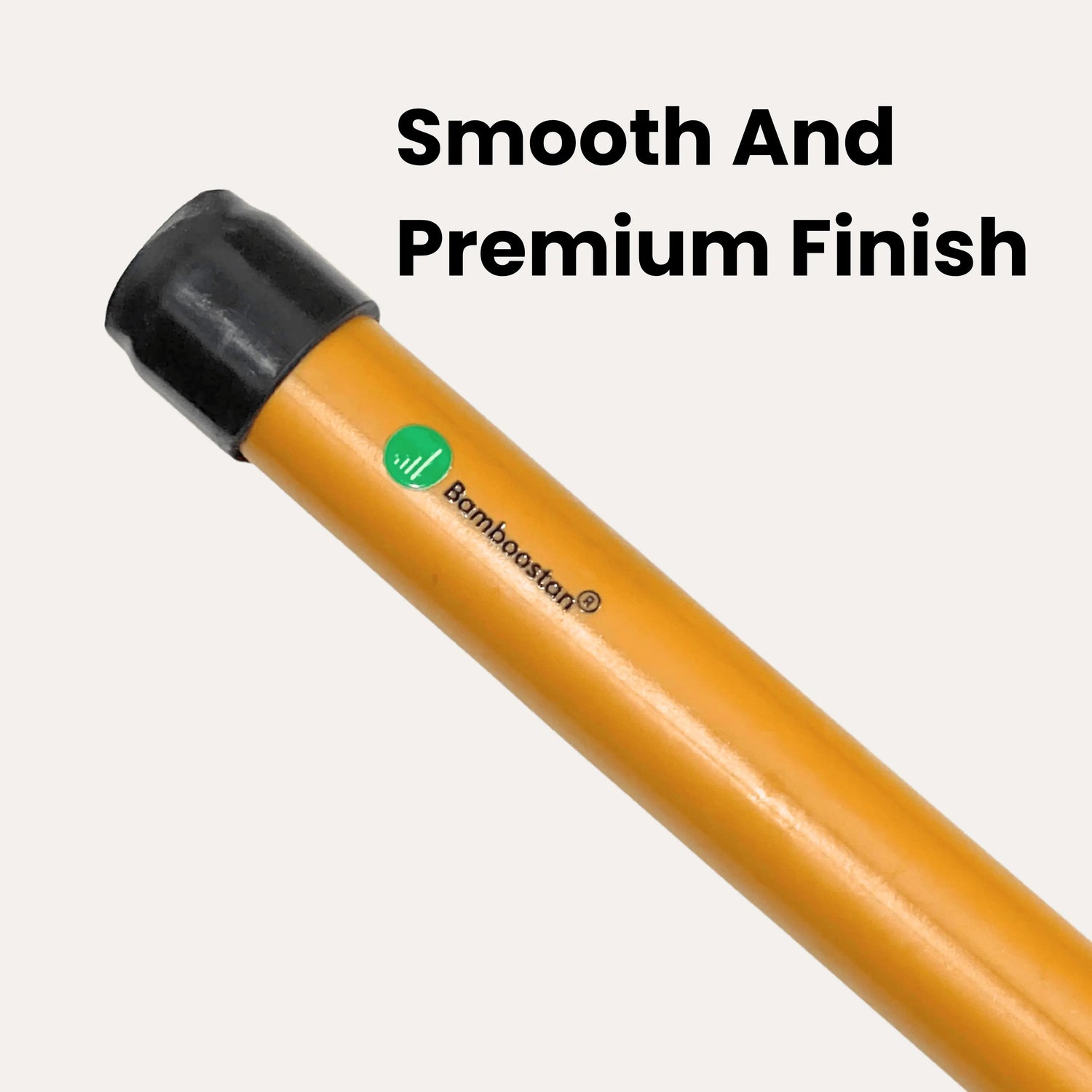 Close-up of bamboo stick with black cap on a white background.