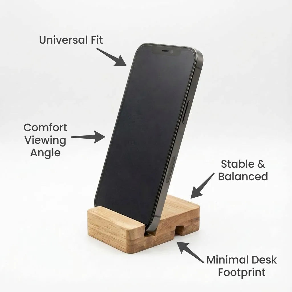 Eco-friendly Bamboo Mobile Tablet Stand with a sleek design for optimal viewing angle and minimal desk footprint.