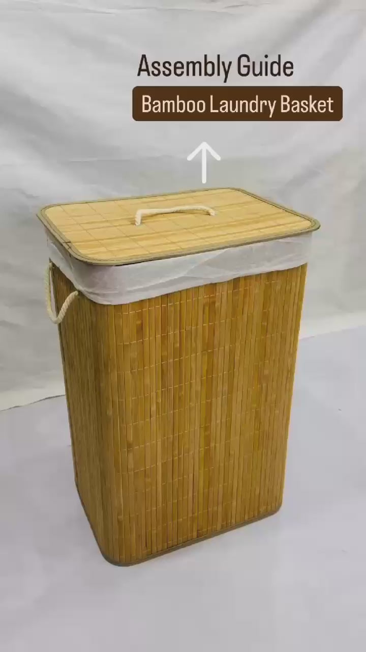 Bamboo Laundry Basket with Lid (60 cm X 40 cm X 30 cm)