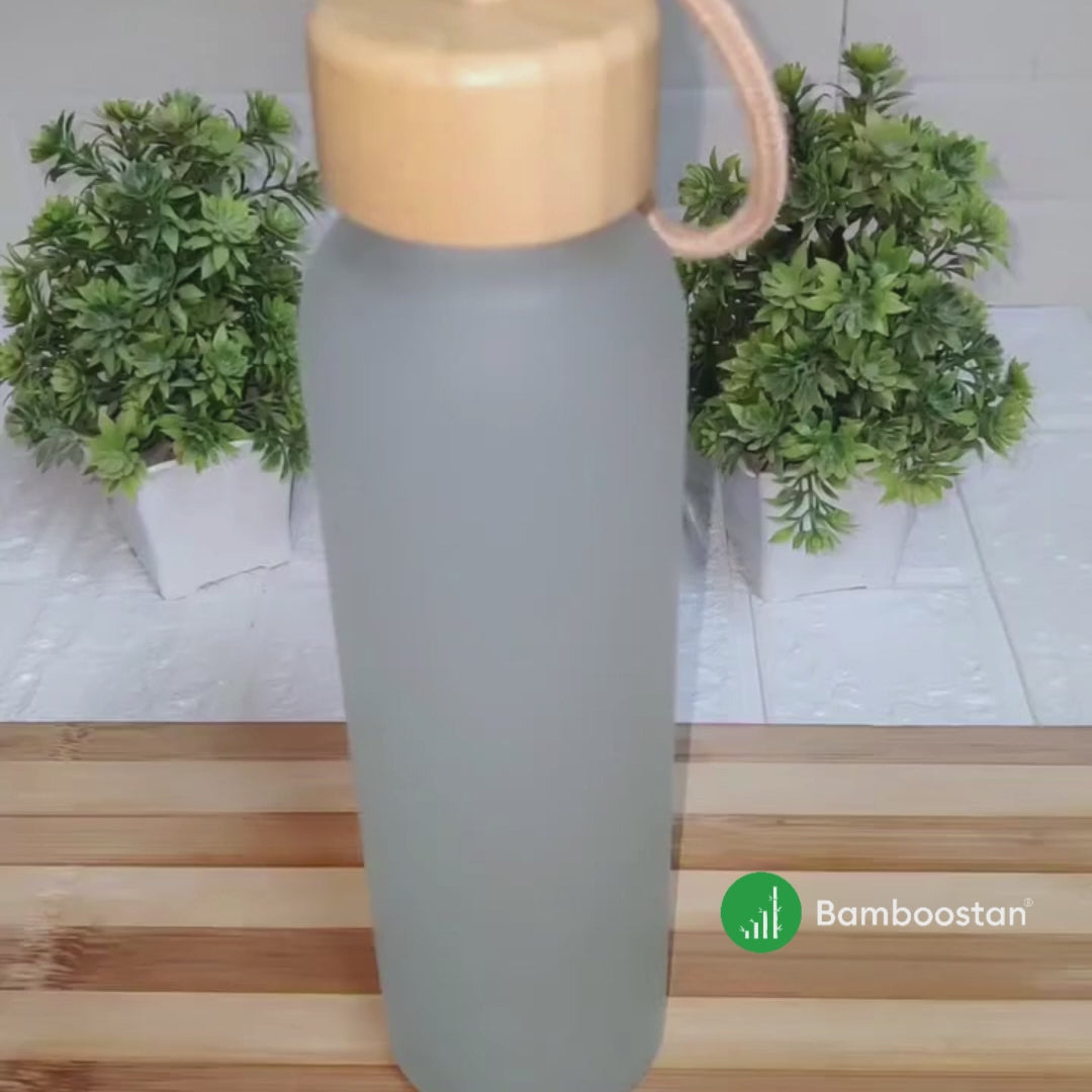 Bamboo Cap Frosted Glass Bottle