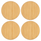 Natural Bamboo Round Coasters set of 4, top view on white background