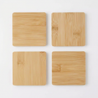 Natural Bamboo Square Coasters set of 4, top view on white background