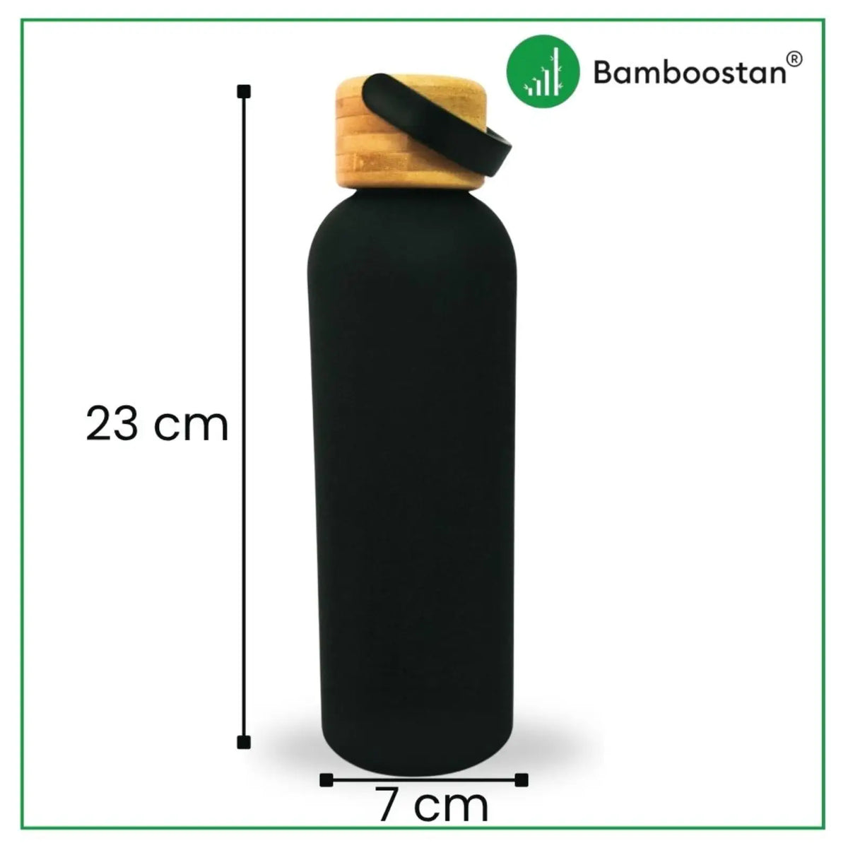 Water Bottle 500ml with bamboo lid, 23 cm height and 7 cm diameter for daily hydration.
