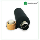 Water Bottle 500ml with a sleek black design and bamboo lid for eco-friendly hydration.